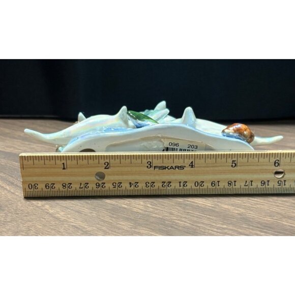 Dolphin Figurine Ocean Scene Iridescent Porcelain Decor Oceanic Nautical - Picture 8 of 8